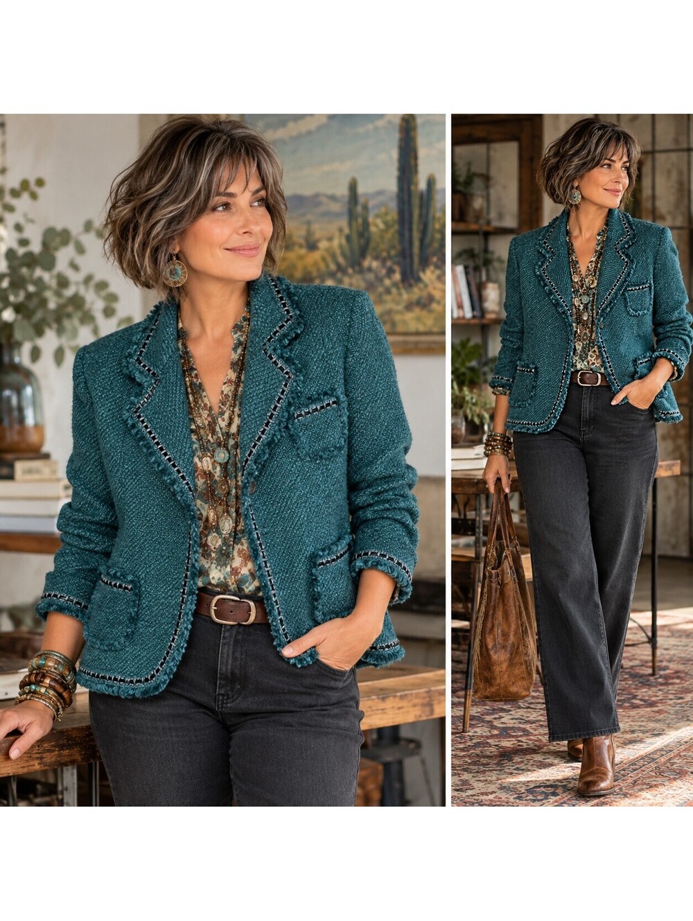 Tweed Jacket Blazer Women's 22 2X Green Velvet Lined Ribbon Wool Blend Dialogue